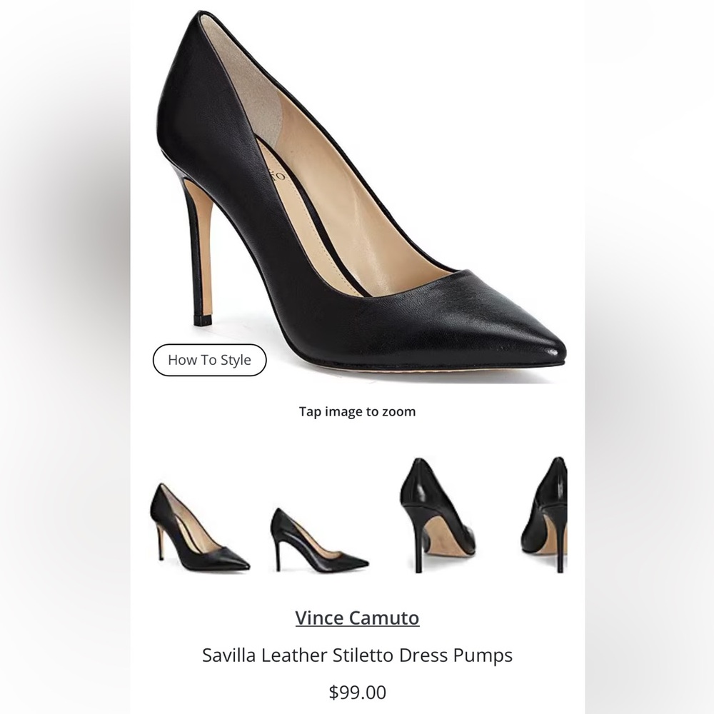 Vince Camuto Black Leather Pointed-Toe Heels